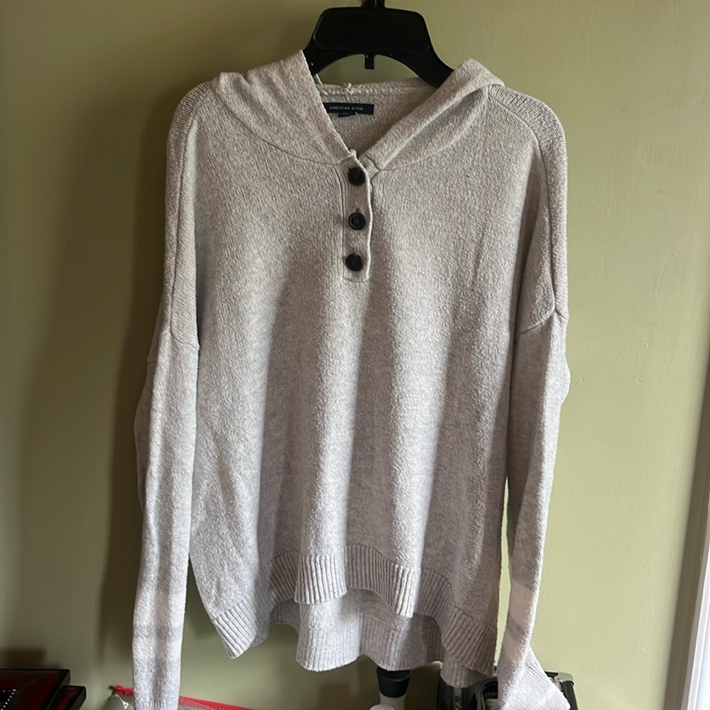 American Eagle 1/4 Zip Wool Hoodie with Striped Sleeves. Size S.